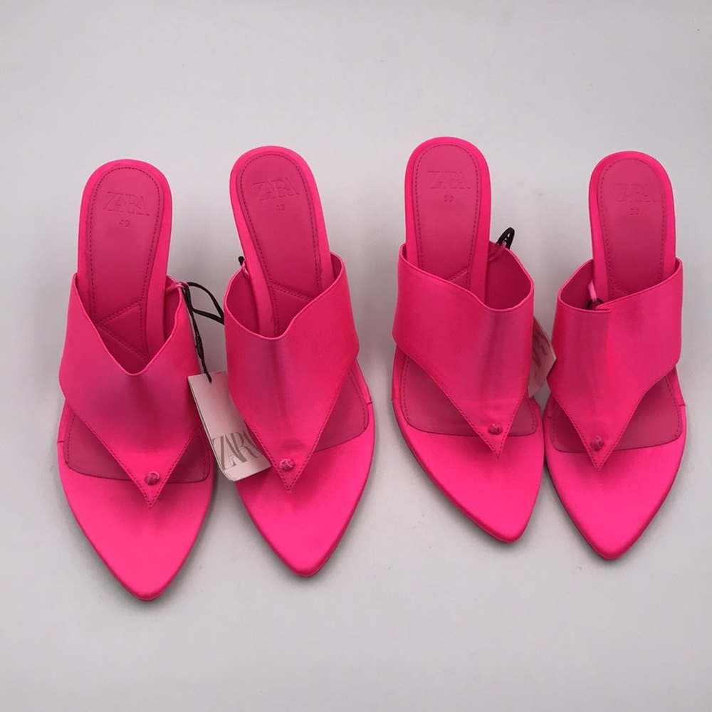 Zara Satin Effect High Heel Pink Sandal - Picture 4 of 5